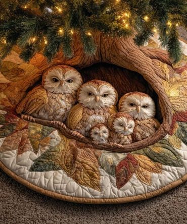 Forest Keepers Christmas Tree Skirt — Wildlife Guardian Motif Tree Skirt, Rustic Lodge Holiday Décor, Handmade & Made-To-Order