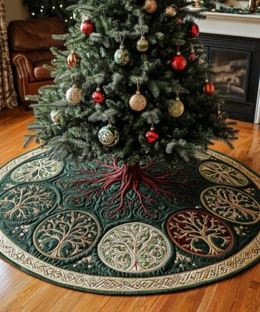 Forest Serenity Christmas Tree Skirt — Elegant Handcrafted Woodland Tree Skirt, Personalized & Made To Order For Cozy Holiday Decor