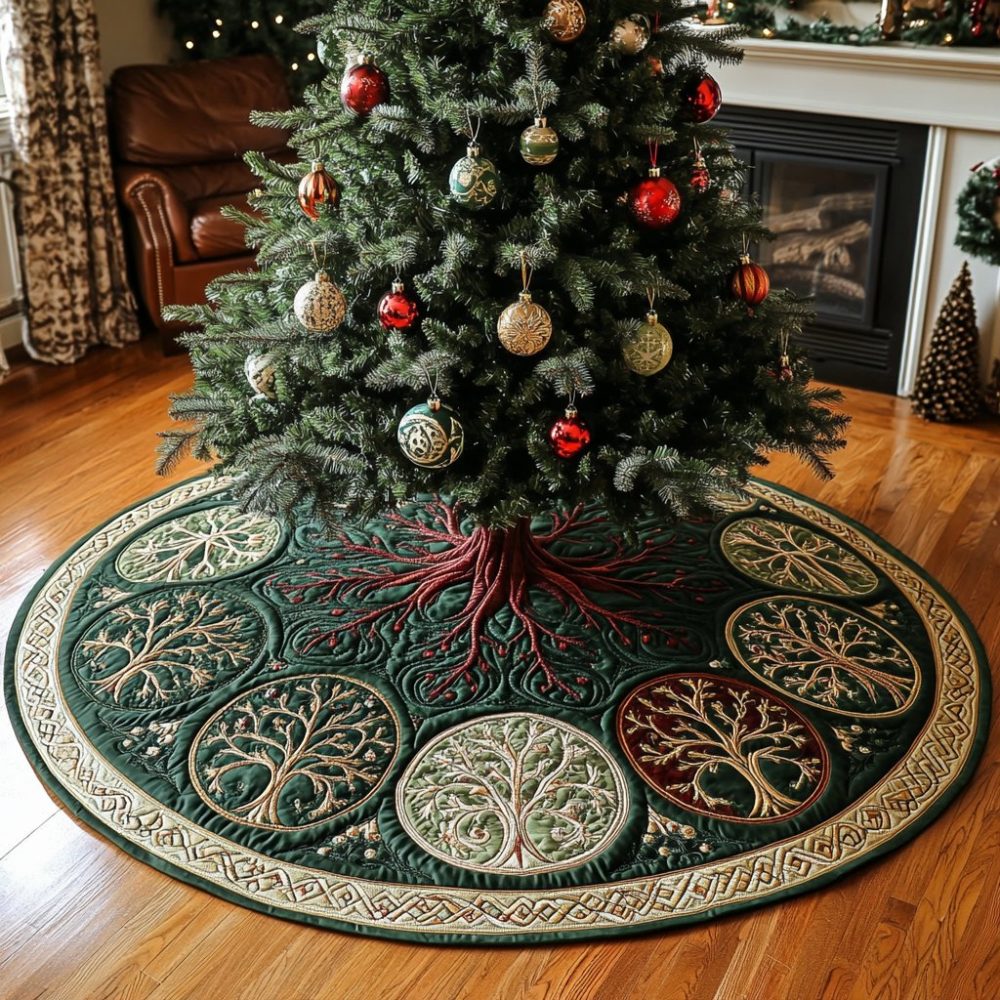 Forest Serenity Christmas Tree Skirt — Elegant Handcrafted Woodland Tree Skirt, Personalized & Made To Order For Cozy Holiday Decor
