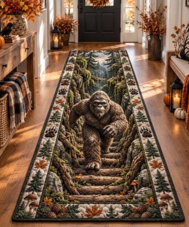 Forest Sasquatch Trail Runner — Nature-Inspired Hallway & Stair Carpet Rug, Rustic Lodge Accent For Cabin Entrances