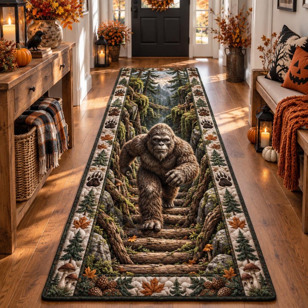 Forest Sasquatch Trail Runner — Nature-Inspired Hallway & Stair Carpet Rug, Rustic Lodge Accent For Cabin Entrances