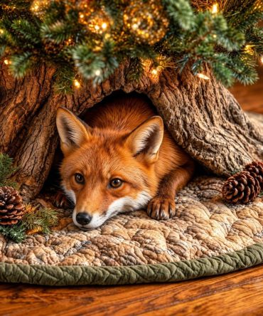 Fox Den Holiday Tree Skirt — Made-To-Order Rustic Fox-Themed Christmas Skirt, Soft Textures & Durable Backing For Seasonal Decor