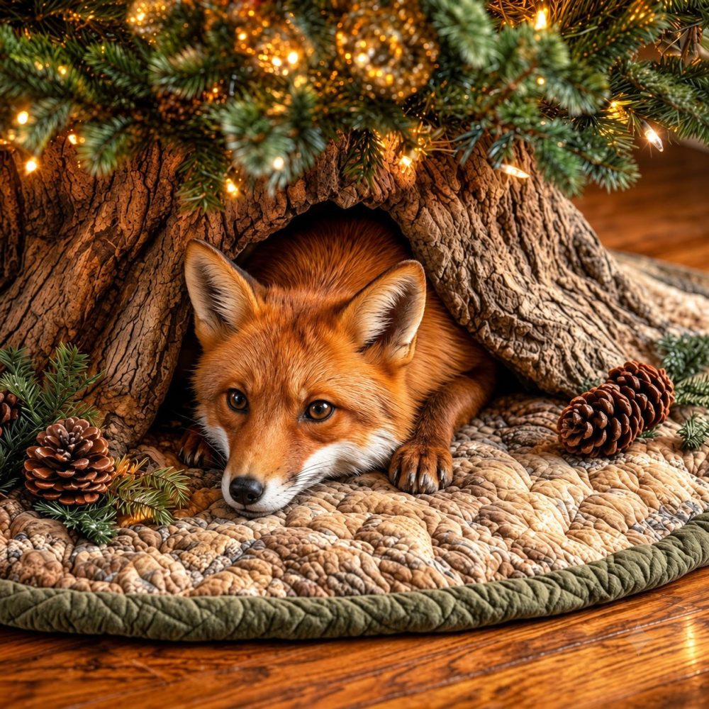 Fox Den Holiday Tree Skirt — Made-To-Order Rustic Fox-Themed Christmas Skirt, Soft Textures & Durable Backing For Seasonal Decor