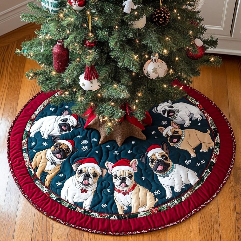 French Bulldog Christmas Charm Tree Skirt — Handcrafted Custom Tree Skirt For Frenchie Fans, Personalized Holiday Décor, Made To Order