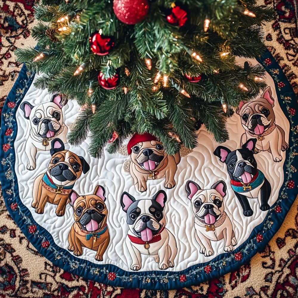 Classic French Bulldog Christmas Tree Skirt — Personalized Holiday Tree Skirt For Frenchie Lovers, Handcrafted & Custom Made To Order