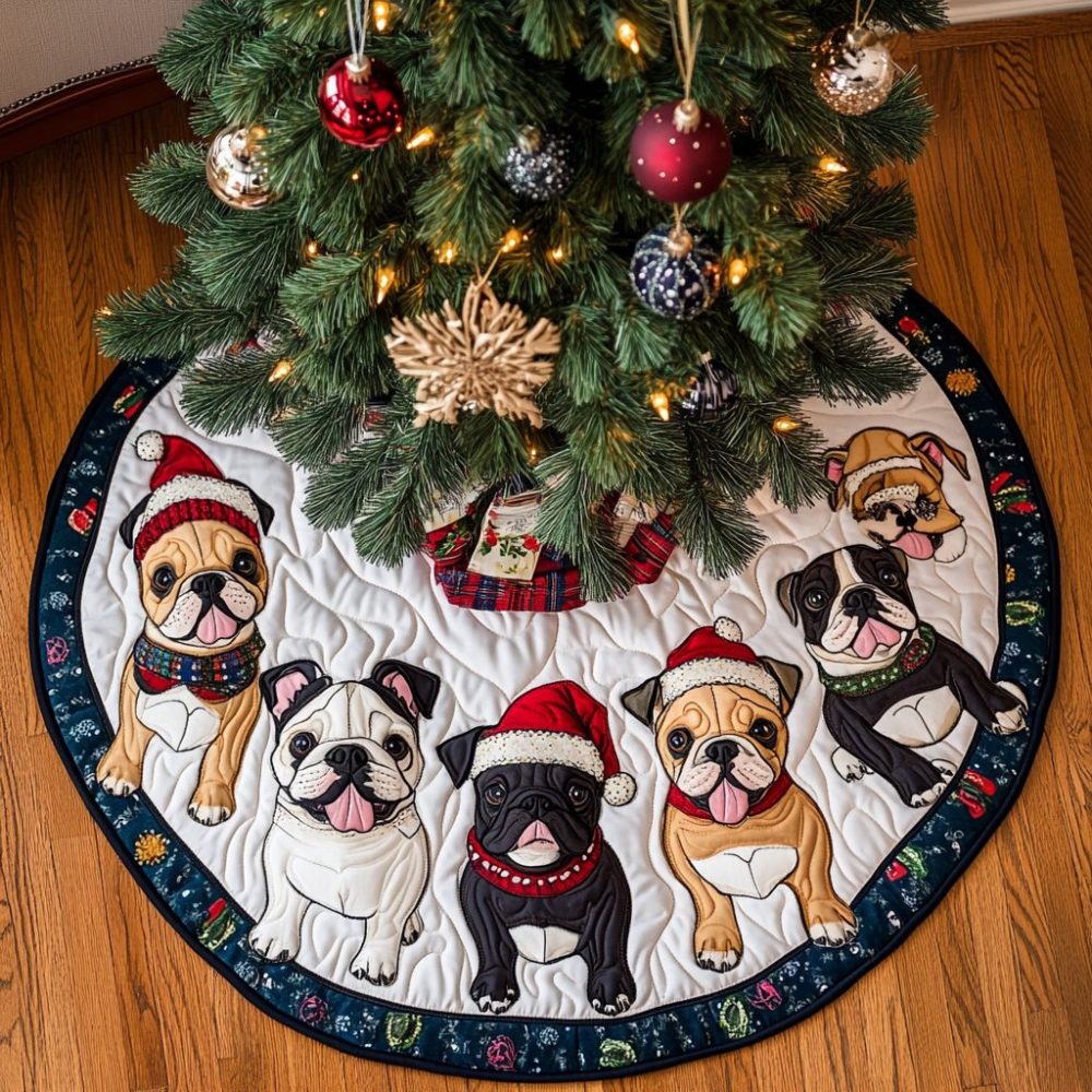 Holiday Joy French Bulldog Tree Skirt — Customizable Christmas Tree Skirt For Frenchie Fans, Handmade & Made To Order