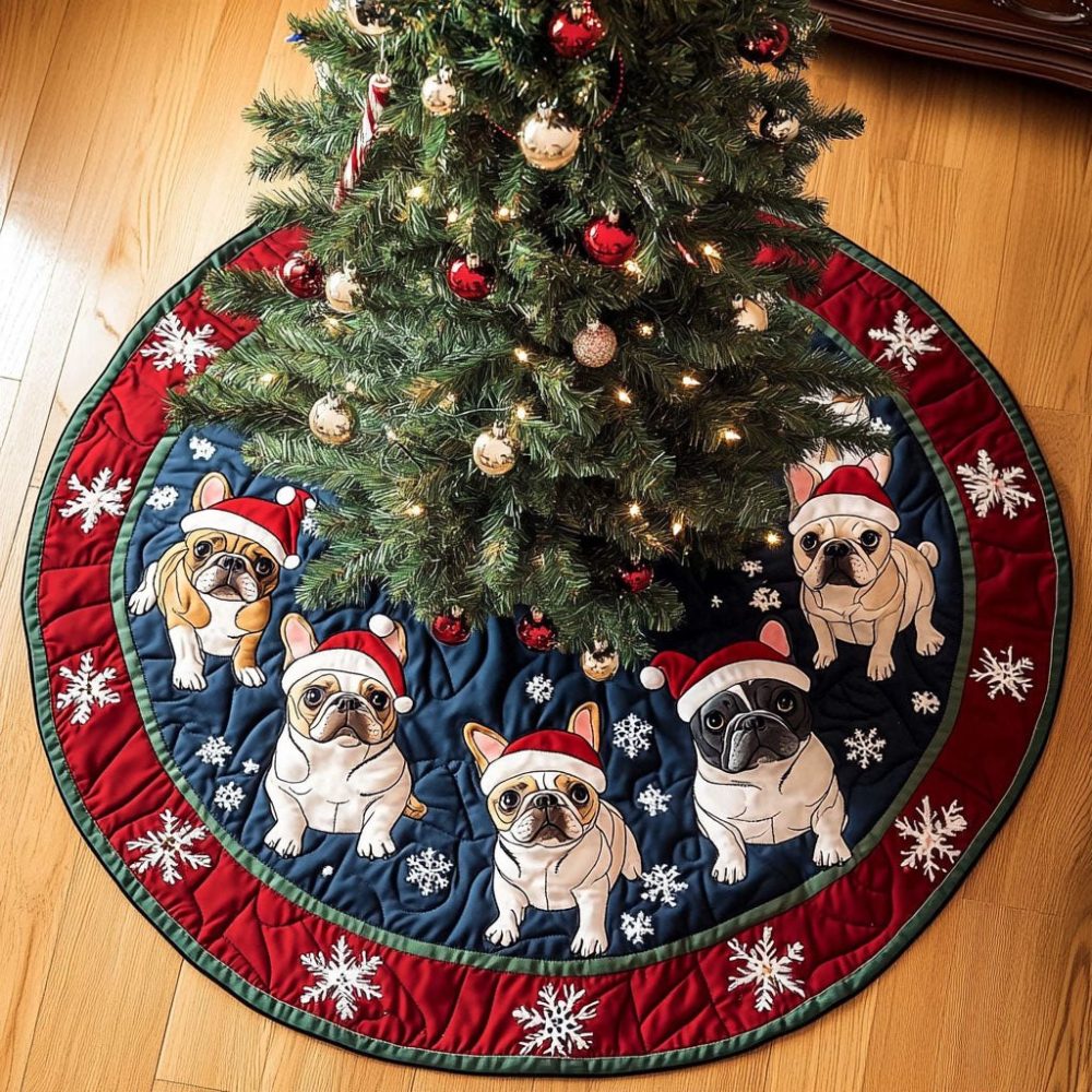 Holiday Spirit French Bulldog Tree Skirt — Custom Christmas Tree Skirt For Frenchie Owners, Handmade Seasonal Decor, Made To Order
