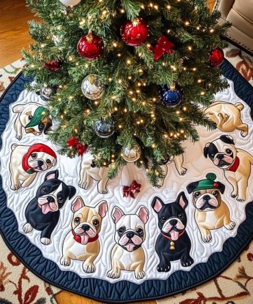 Noel Night French Bulldog Tree Skirt — Elegant Handmade Christmas Tree Skirt For Frenchie Fans, Customizable & Made To Order