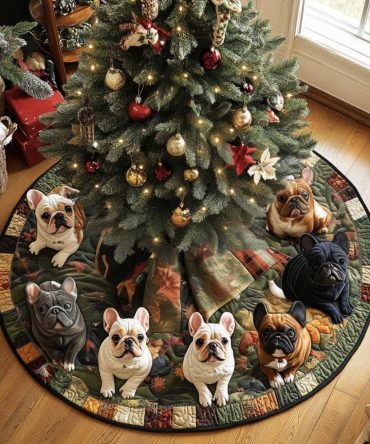 Frenchie Holiday Spirit Custom Tree Skirt — Cute French Bulldog Print On Plush, Made-To-Order Personalized Christmas Decor