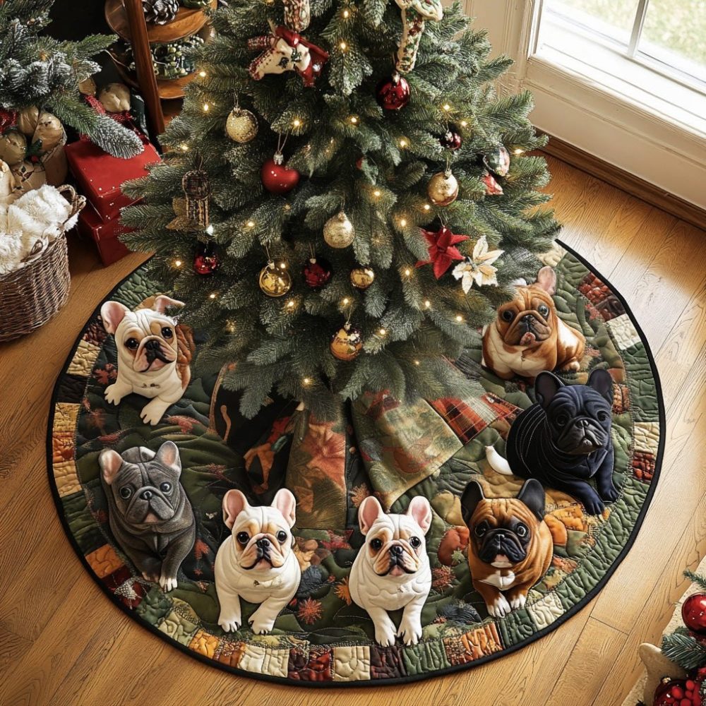 Frenchie Holiday Spirit Custom Tree Skirt — Cute French Bulldog Print On Plush, Made-To-Order Personalized Christmas Decor