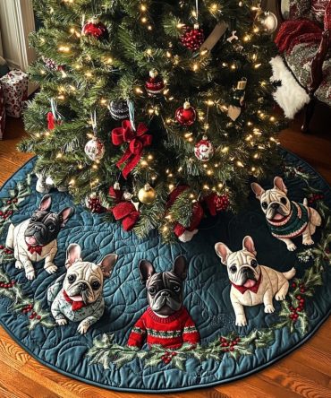 Frenchie Noel Magic Custom Tree Skirt — Festive French Bulldog Holiday Design On Plush, Personalized For Memorable Christmas Gifts