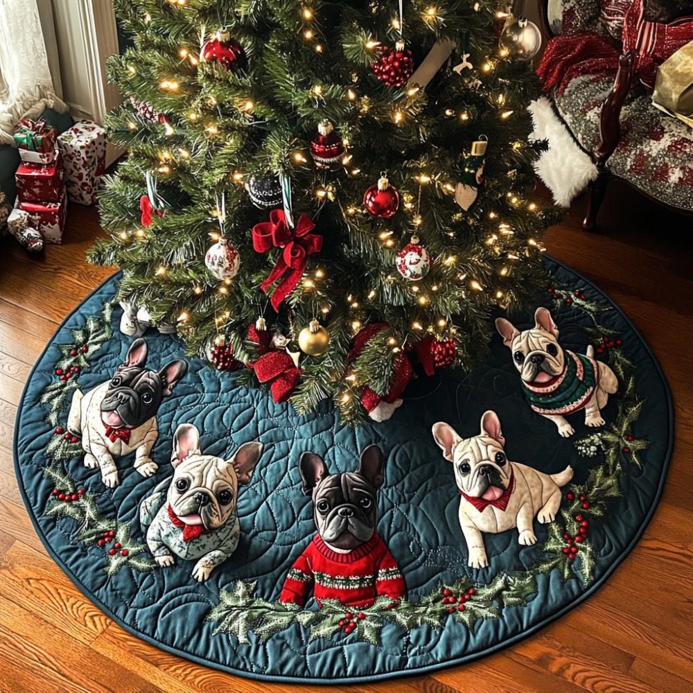 Frenchie Noel Magic Custom Tree Skirt — Festive French Bulldog Holiday Design On Plush, Personalized For Memorable Christmas Gifts