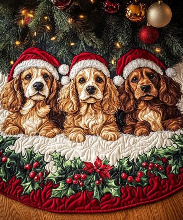 Friendly Spaniel Custom Holiday Tree Skirt — Adorable Spaniel Design On Plush, Personalized Sizes For Dog Lover Christmas Gifts