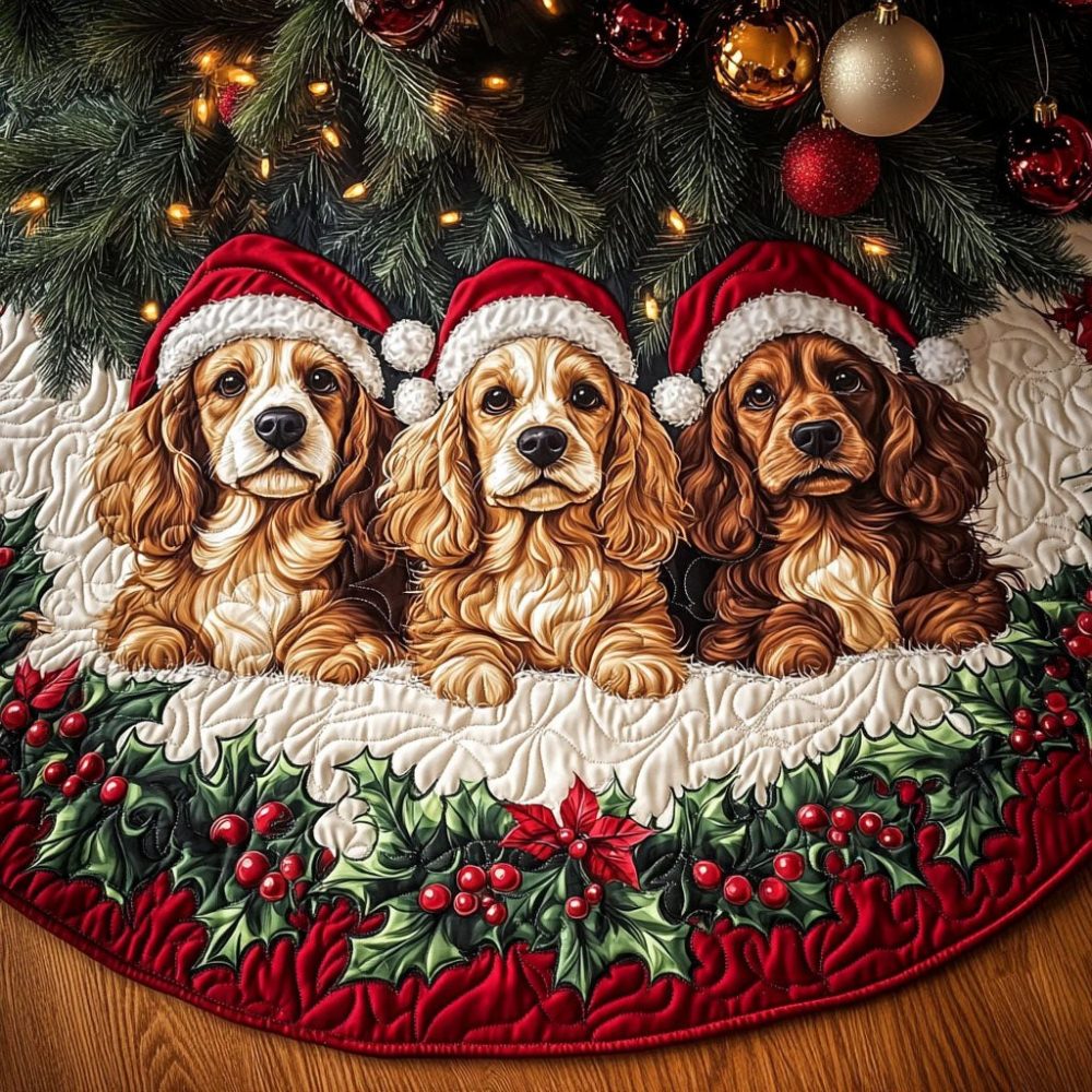 Friendly Spaniel Custom Holiday Tree Skirt — Adorable Spaniel Design On Plush, Personalized Sizes For Dog Lover Christmas Gifts