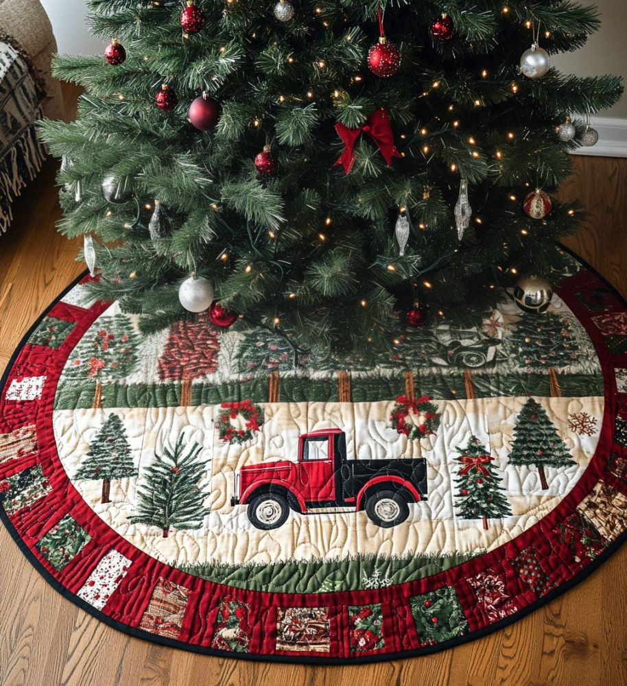Frostbite Lane Custom Holiday Tree Skirt — Icy Winter Scene On Plush Backing, Personalized Sizes & Cozy Faux Fur Edge