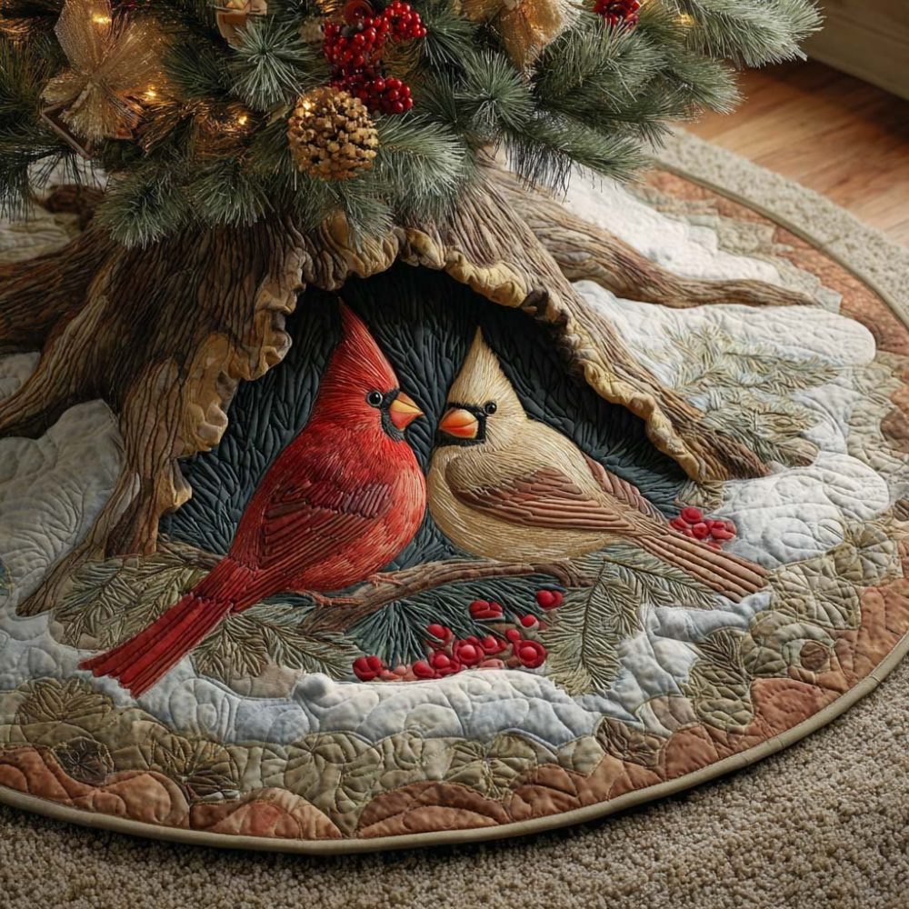 Frosted Branch Harmony Tree Skirt — Elegant Snowy Bough Christmas Tree Skirt, Timeless Winter Décor, Handmade Made-To-Order