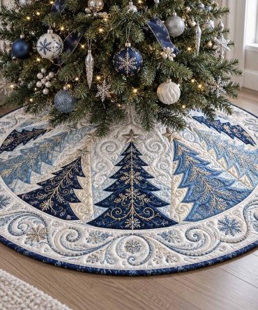 Frosted Fir Elegant Tree Skirt — Made-To-Order Icy Fir Design, Plush Lining & Custom Embroidery Options For Holidays