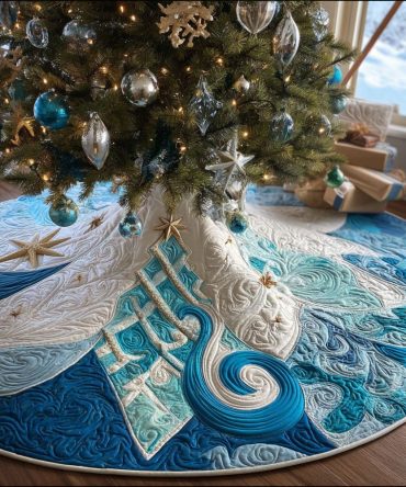 Handcrafted Frosted Sea Dreams Holiday Tree Skirt — Nautical-Inspired Custom Christmas Tree Skirt For Coastal Home Decor