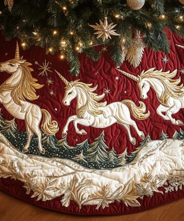 Handmade Frosted Trails Holiday Tree Skirt — Custom Seasonal Tree Skirt For Holiday Decorating & Gift Giving