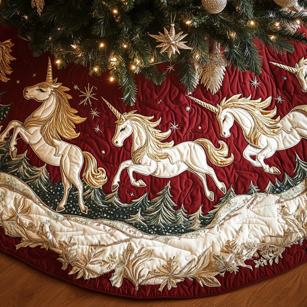 Handmade Frosted Trails Holiday Tree Skirt — Custom Seasonal Tree Skirt For Holiday Decorating & Gift Giving