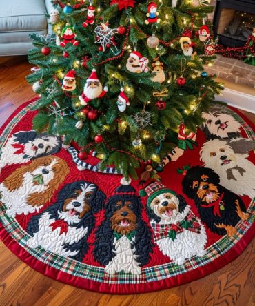 Bernedoodle Wonderland Custom Tree Skirt — Frosty Bernedoodle Handmade Holiday Skirt, Personalized Dog-Themed Christmas Décor, Gift-Ready