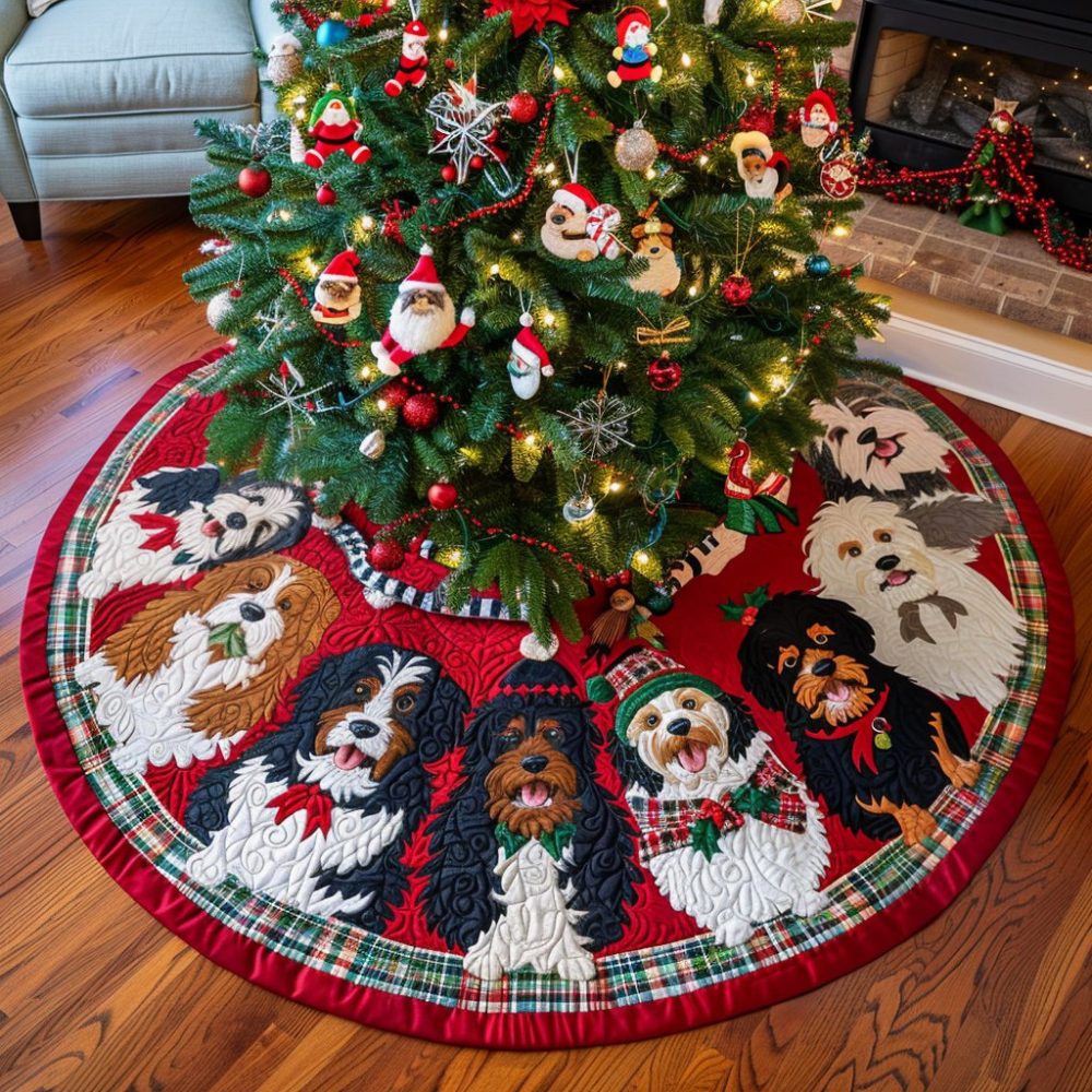 Bernedoodle Wonderland Custom Tree Skirt — Frosty Bernedoodle Handmade Holiday Skirt, Personalized Dog-Themed Christmas Décor, Gift-Ready
