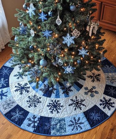 Cool Blues Frosty Tree Skirt — Frosty Blues Handmade Holiday Skirt In Coastal Winter Palette, Customizable & Perfect For Modern Christmas Decor