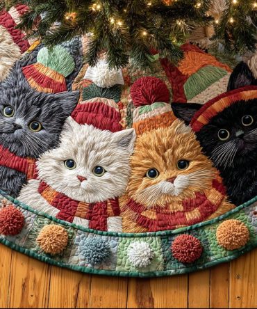 Glow Kitty Holiday Tree Skirt — Frosty Cat Glow Personalized Christmas Skirt With Glow-In-The-Dark Accents, Handmade & Customizable
