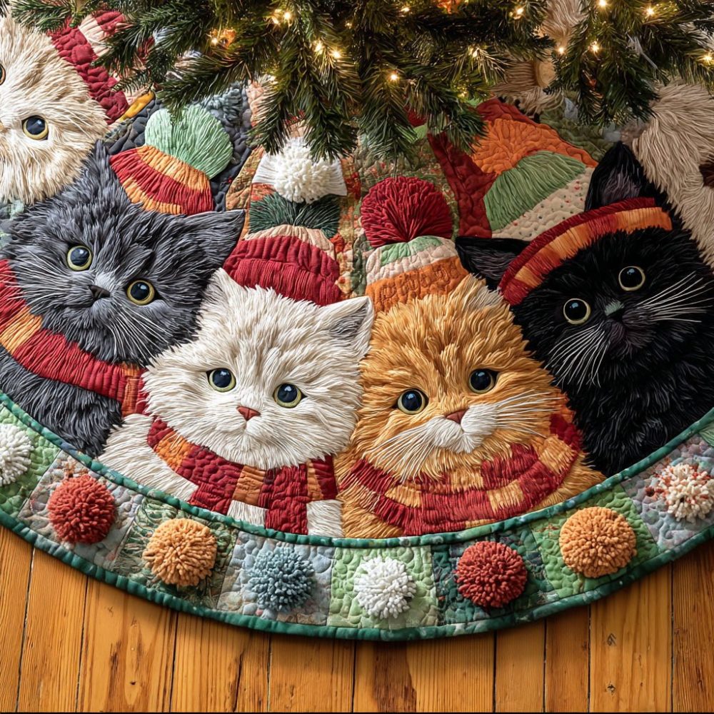 Glow Kitty Holiday Tree Skirt — Frosty Cat Glow Personalized Christmas Skirt With Glow-In-The-Dark Accents, Handmade & Customizable