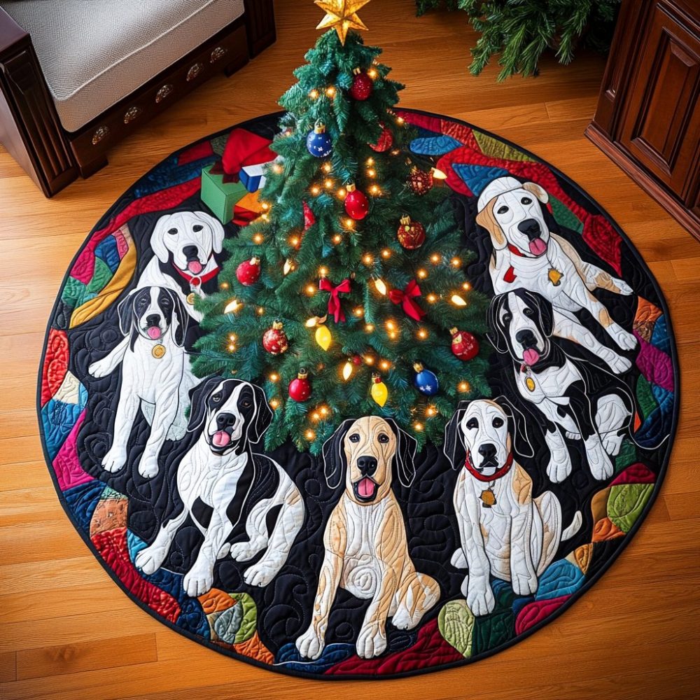 Custom Great Dane Christmas Tree Skirt - Pair Of Great Danes Under Tree, Handmade Holiday Skirt For Large Dog Fans