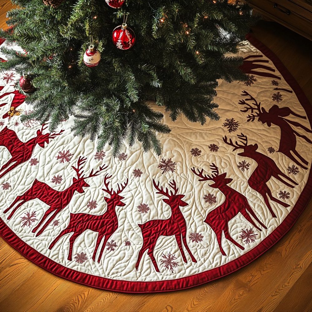 Woodland Frost: Frosty Forest Flight Custom Tree Skirt — Handmade Holiday Skirt With Birds & Pines, Premium Felt, Personalized Options