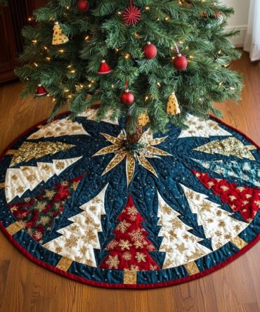 Frosty Jubilee Celebration Tree Skirt — Festive Handmade Christmas Tree Collar, Customizable Color, Size & Personalized Text