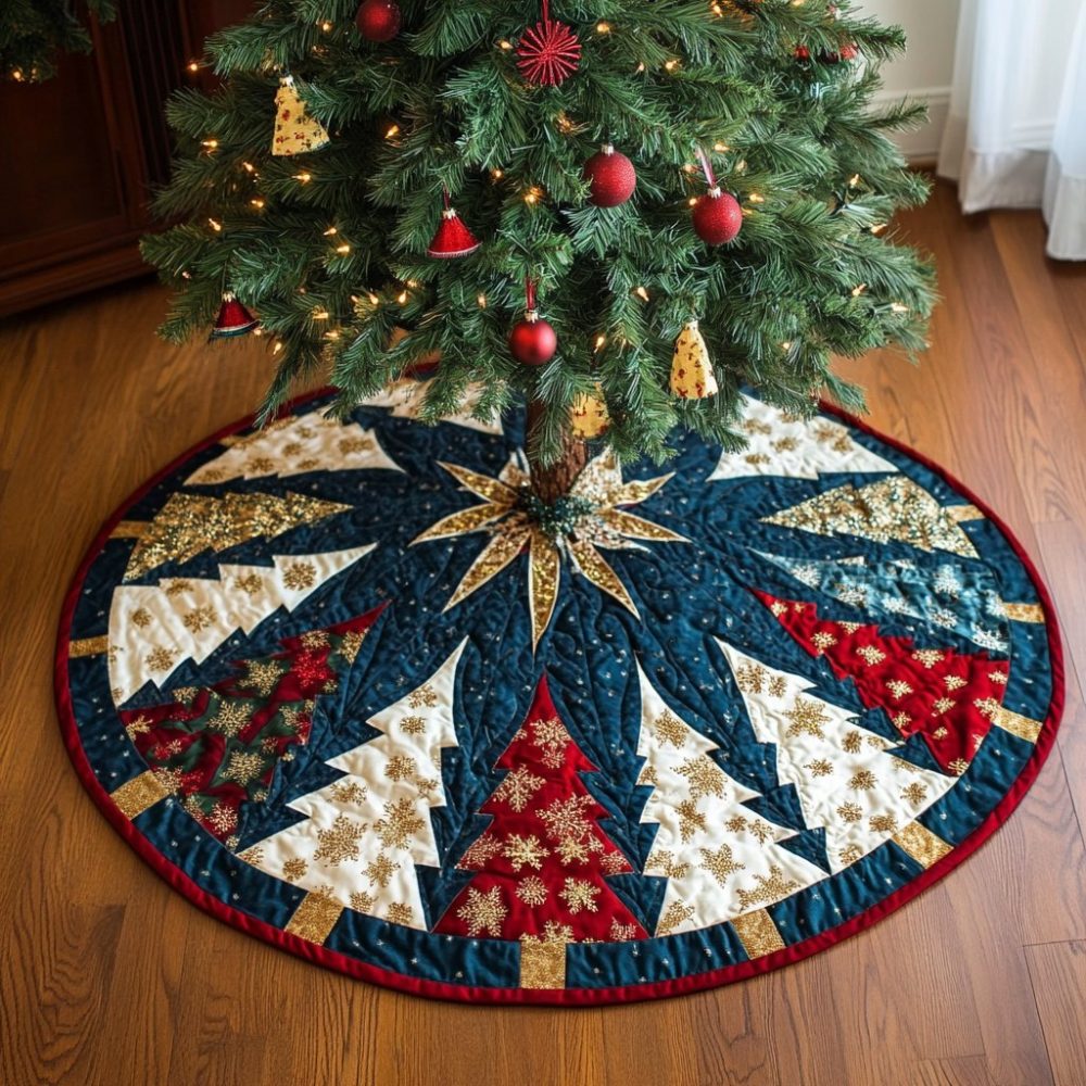 Frosty Jubilee Celebration Tree Skirt — Festive Handmade Christmas Tree Collar, Customizable Color, Size & Personalized Text