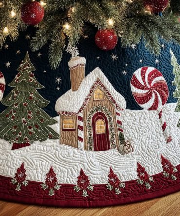 Frosty Path Custom Tree Skirt — Handcrafted Christmas Tree Collar With Cozy Winter Trail Motif, Multiple Sizes & Personalization