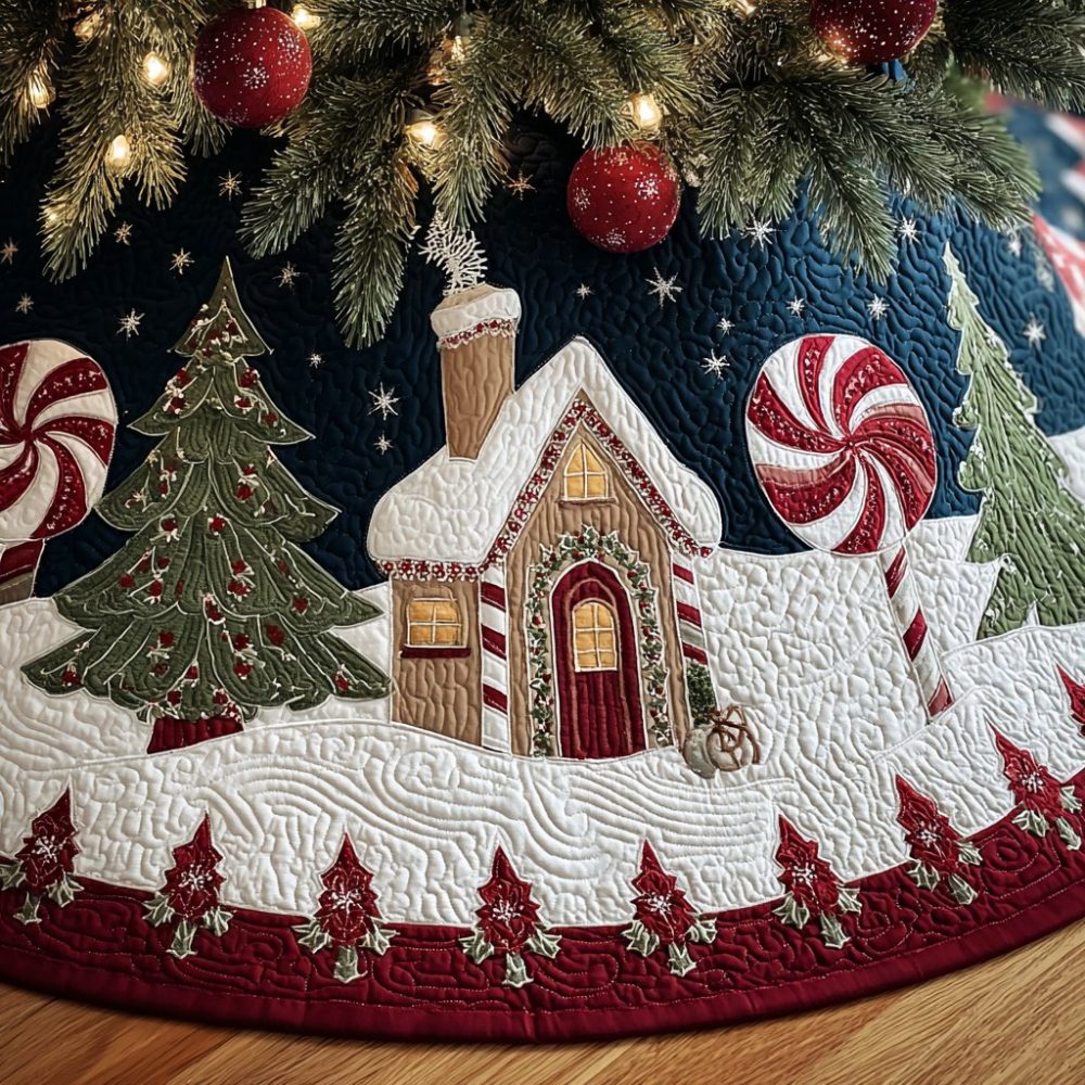 Frosty Path Custom Tree Skirt — Handcrafted Christmas Tree Collar With Cozy Winter Trail Motif, Multiple Sizes & Personalization