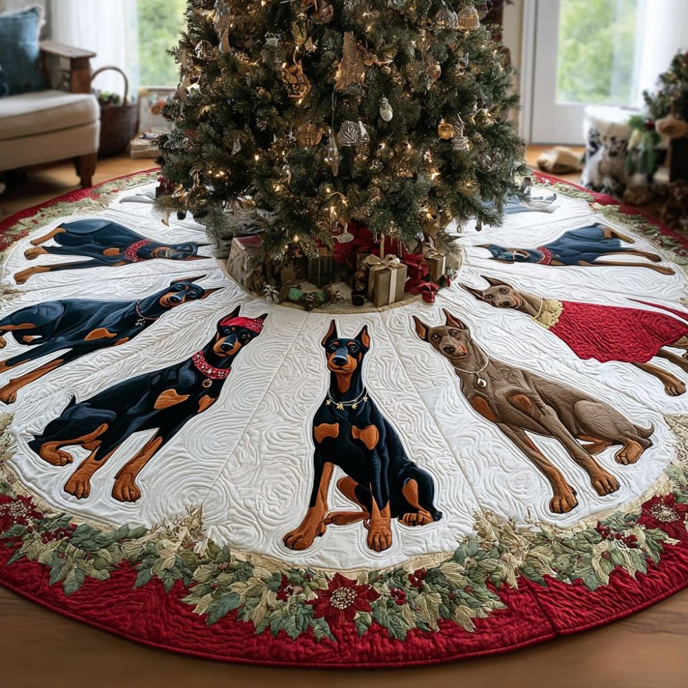 Elegant Frosty Sentinel Tree Skirt — Custom Handmade Christmas Tree Collar In Premium Felt, Tailored Sizes & Festive Accent Options
