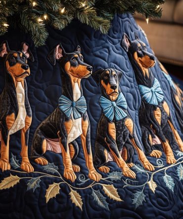 Doberman Christmas Tree Skirt — Bold Custom Doberman Dog Holiday Skirt, Handmade, Personalized Name & Size Options For Pet Owners