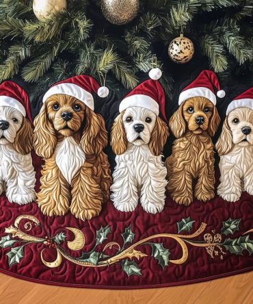 Cocker Spaniel Christmas Tree Skirt — Custom Dog Lover Holiday Skirt With Cocker Spaniel Illustration, Handmade & Personalized