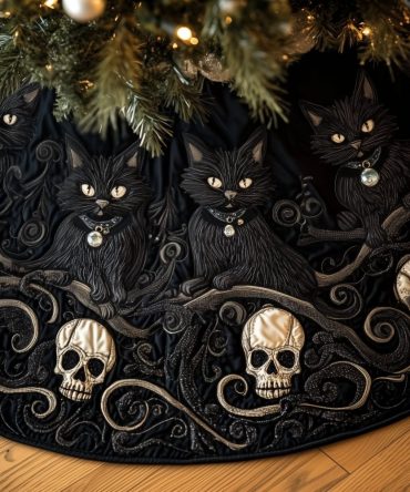 Silver Filigree Gothic Cat Tree Skirt — Lux Handmade Christmas Accent, Dark Holiday Decor With Elegant Metallic Detail