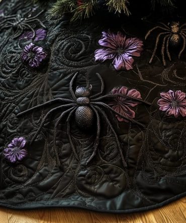 Velvet Spider & Violet Bloom Christmas Tree Skirt — Plush Gothic Holiday Tree Skirt, Custom Made With Lux Fabric