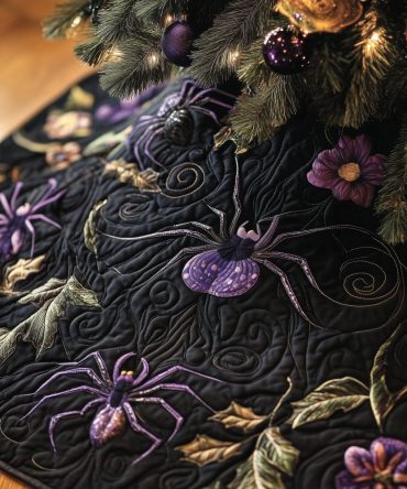 Amethyst Spider & Golden Ivy Christmas Tree Skirt — Lux Gothic Holiday Skirt With Metallic Accents, Custom Made