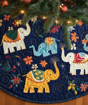 Festive Elephant Blanket Tree Skirt — Colorful Handmade Holiday Decor, Custom Boho-Chic Christmas Accent For Living Rooms