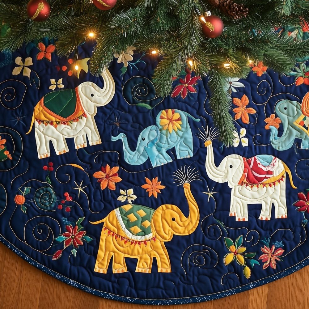 Festive Elephant Blanket Tree Skirt — Colorful Handmade Holiday Decor, Custom Boho-Chic Christmas Accent For Living Rooms