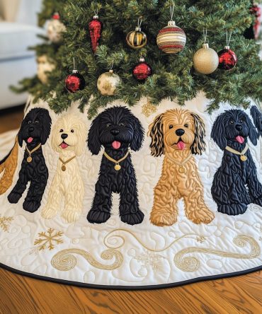 Doodle Dog Christmas Tree Skirt — Personalized Pet Lover Holiday Skirt, Custom Doodle Dog Illustration, Handmade Premium Fabric