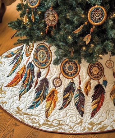 Colorful Dreamcatcher Feather Christmas Tree Skirt - Vibrant Made-To-Order Handcrafted Boho Holiday Accent