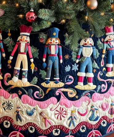 Pastel Nutcracker Parade Christmas Tree Skirt — Soft Pastel Holiday Tree Skirt, Custom Handmade Nutcracker Design