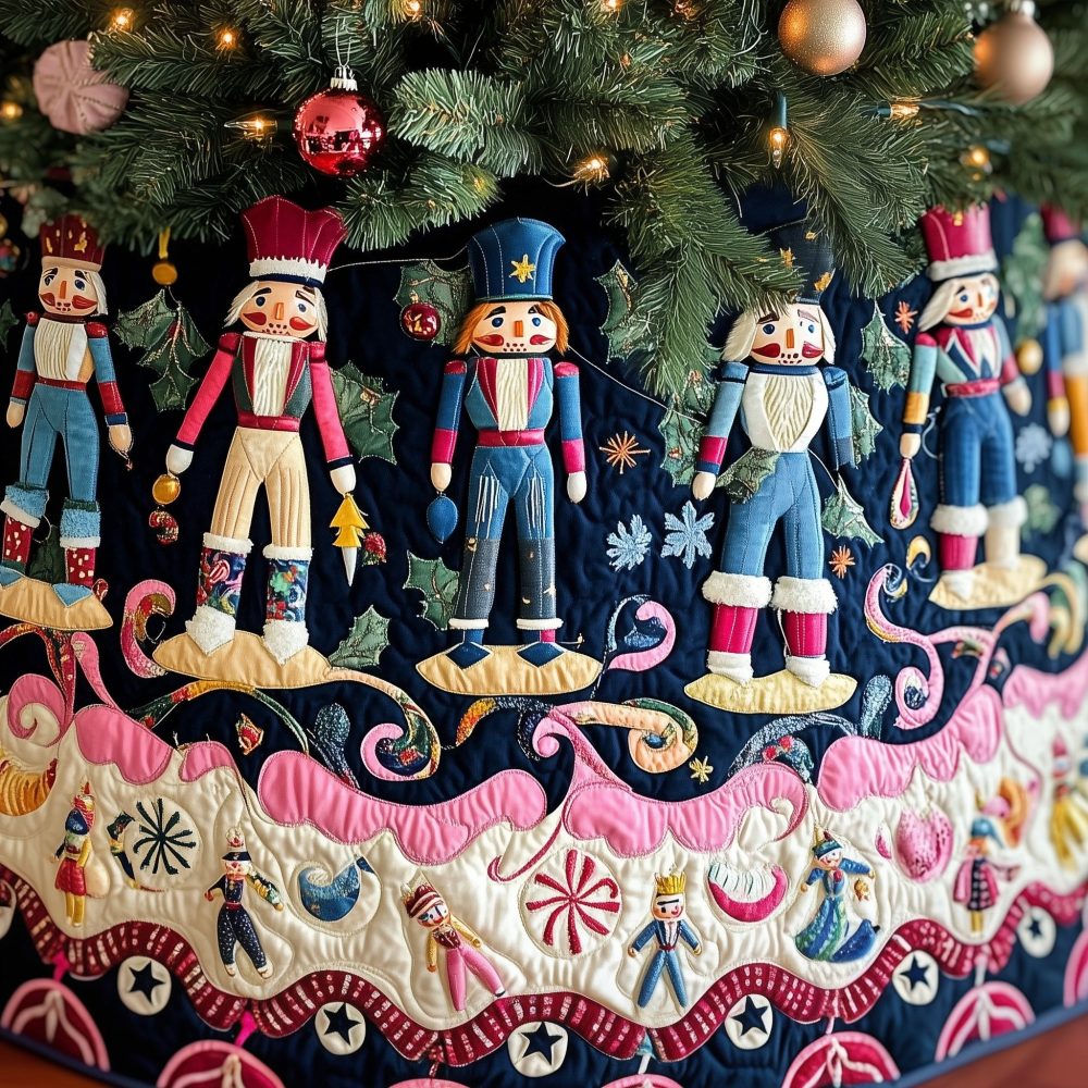 Pastel Nutcracker Parade Christmas Tree Skirt — Soft Pastel Holiday Tree Skirt, Custom Handmade Nutcracker Design