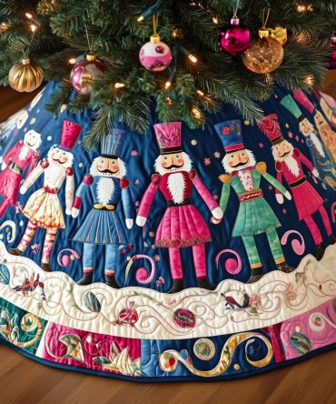 Regal Royal Blue Nutcracker Christmas Tree Skirt — Custom Handmade Holiday Tree Skirt With Soldiers & Ornate Trim