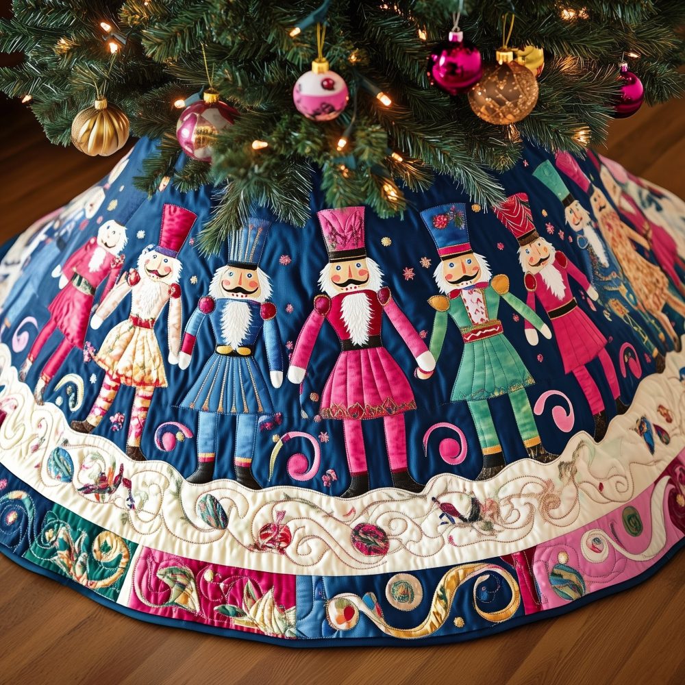 Regal Royal Blue Nutcracker Christmas Tree Skirt — Custom Handmade Holiday Tree Skirt With Soldiers & Ornate Trim