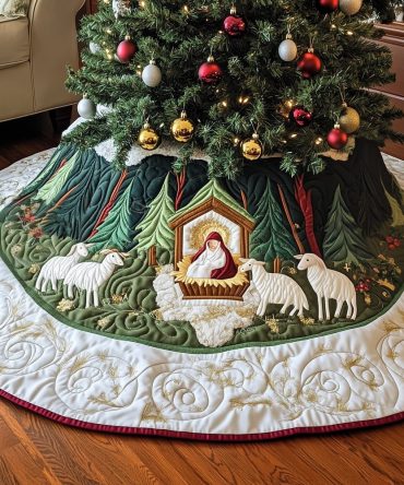 Nativity With The Flock Tree Skirt — Custom Christmas Base Featuring Shepherds And Flock Artwork For Traditional Décor
